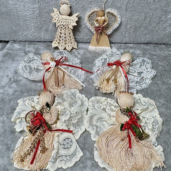 Handmade Other - Vintage Handmade Angel Ornaments Lace, Yarn, Crochet Christmas Cottagecore